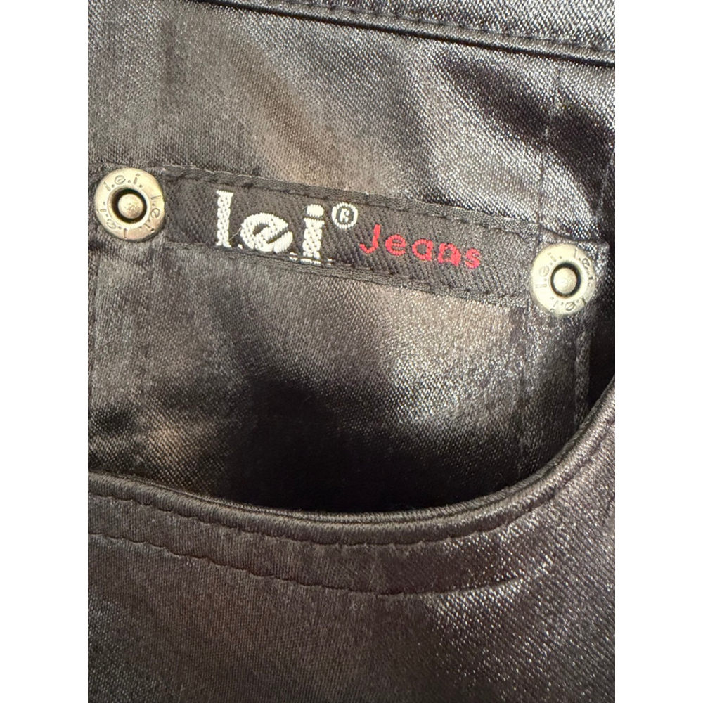 Vintage 90s Y2K l.e.i Wet Look Black Flare Pants Sz 27/28 Jr 7 - Picture 5 of 8